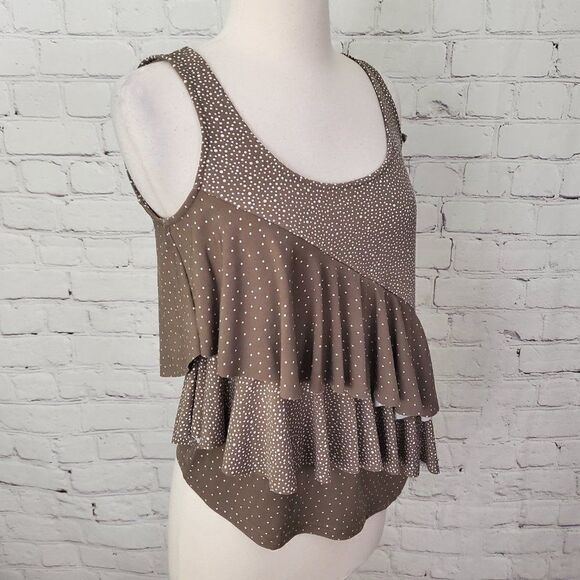 JOSEPH RIBKOFF Brown White Tiered Ruffle Tank Top 6 - Picture 2 of 7